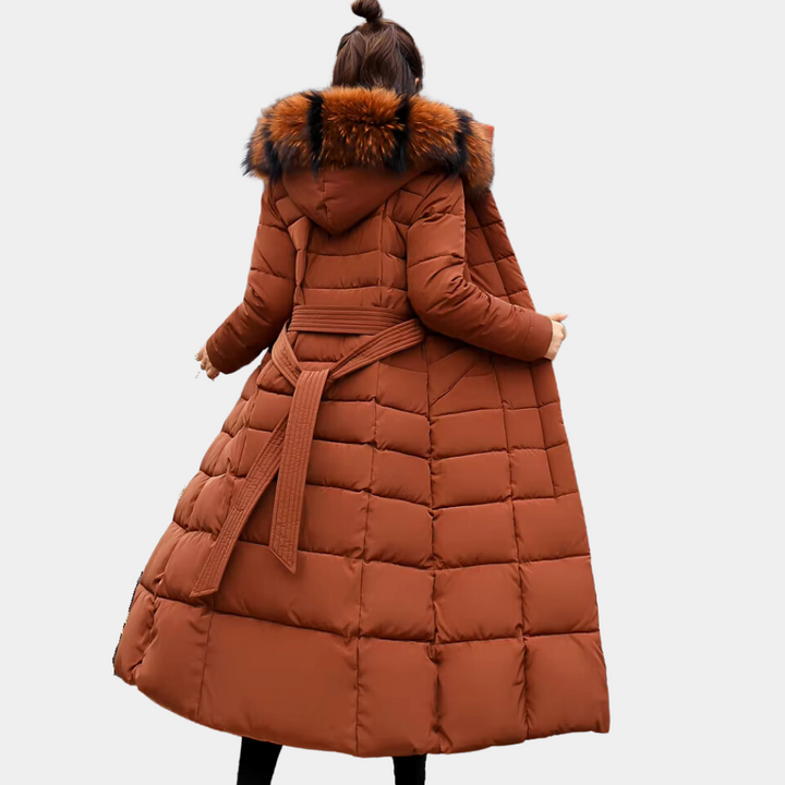 Women's Longline Quilted Coat with Belted Waist and Hood - photo 6