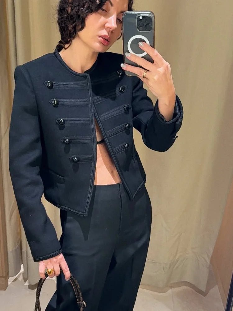 Women's Cropped Military Jacket with Button Front - photo 1
