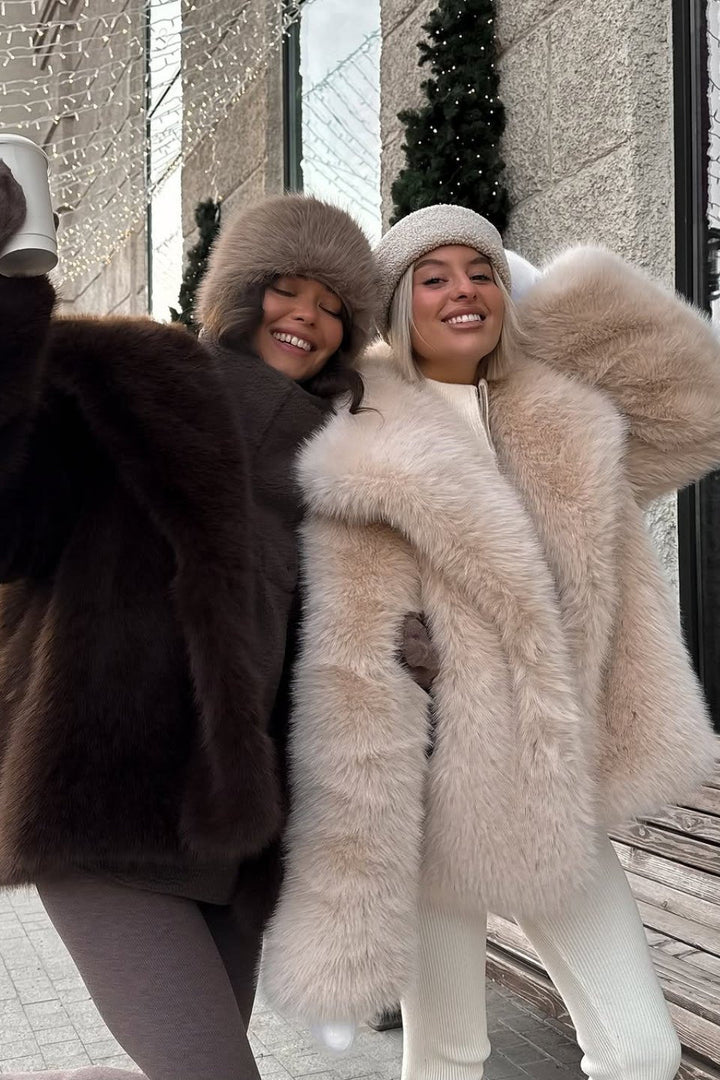 Women's Collared Coat with Faux Fur Trim - photo 3
