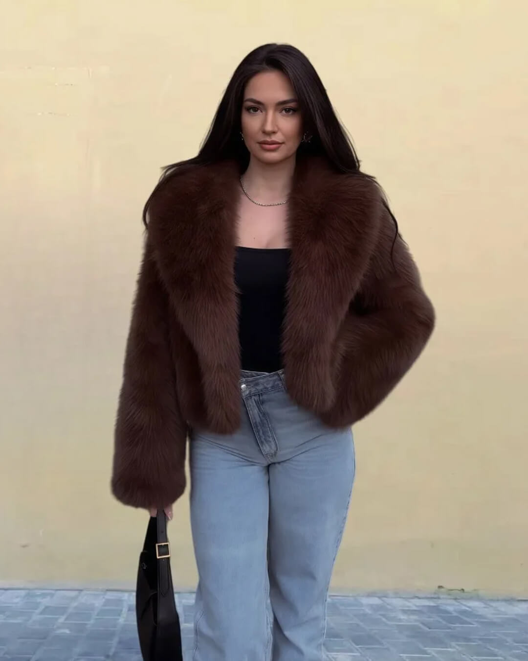 Women's Collared Coat with Faux Fur Trim - photo 6