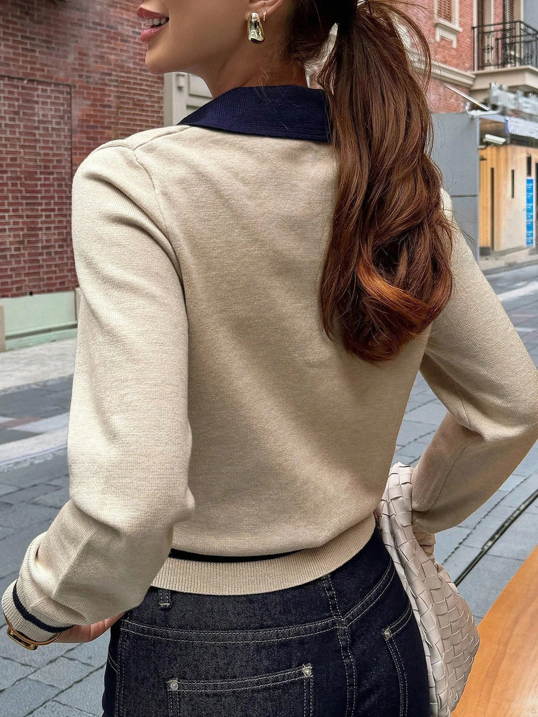 Women's Colour Block Knit Polo Top with Button Placket - photo 5