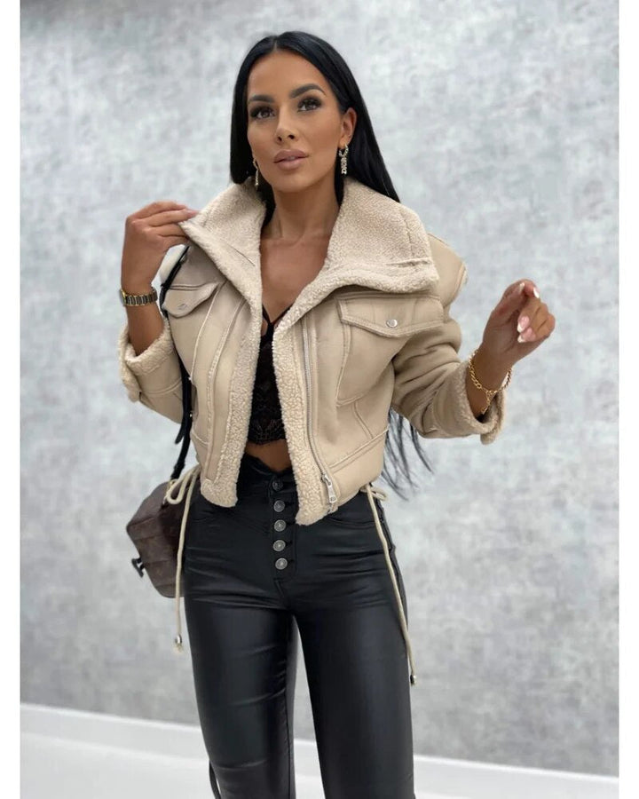 Women's Colour Block Zip-Front Biker Jacket with High Waist - photo 1