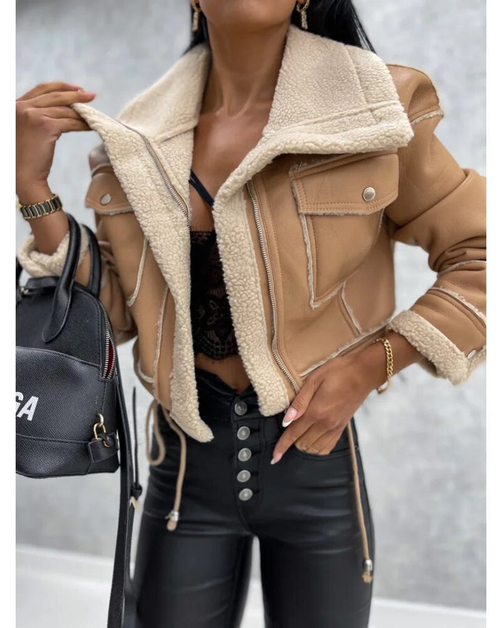 Women's Colour Block Zip-Front Biker Jacket with High Waist - photo 3