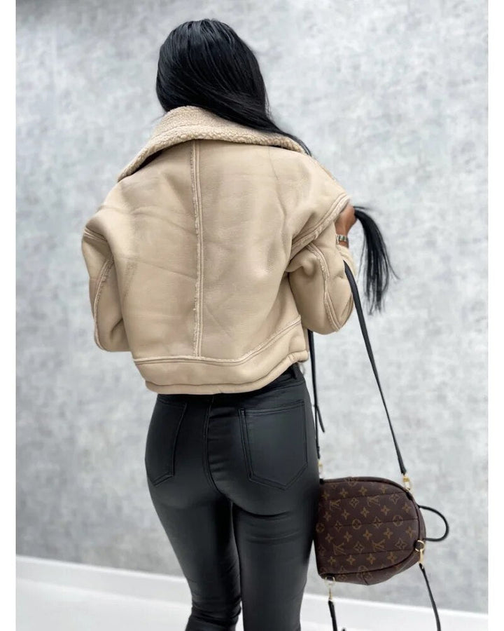 Women's Colour Block Zip-Front Biker Jacket with High Waist - photo 6