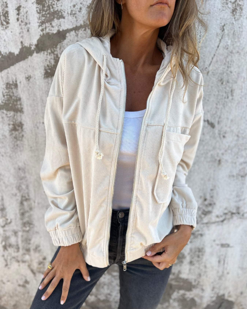 Women's Corduroy Relaxed Jacket with Hood - photo 1