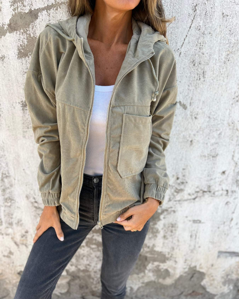 Women's Corduroy Relaxed Jacket with Hood - photo 3