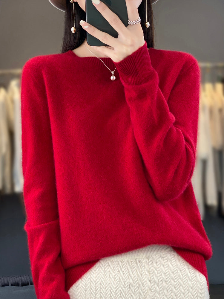Women's Crew Neck Wool Knit Sweater - photo 8