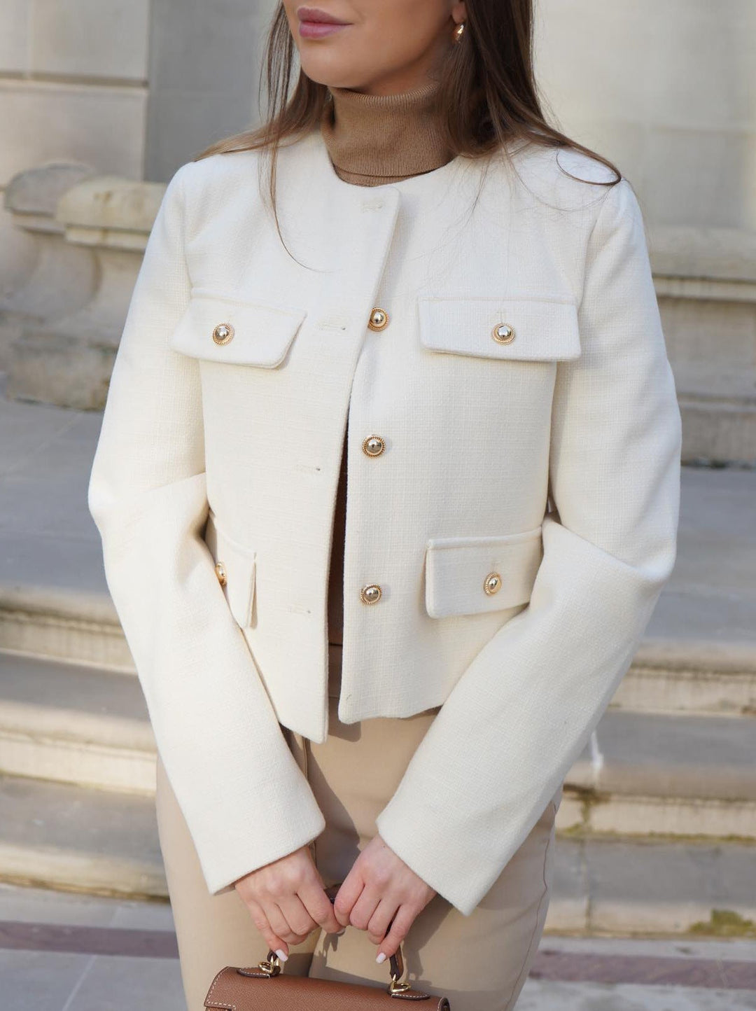 Women's Cropped Button-Front Long Sleeve Jacket - photo 1