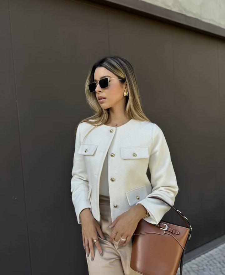 Women's Cropped Button-Front Long Sleeve Jacket - photo 10