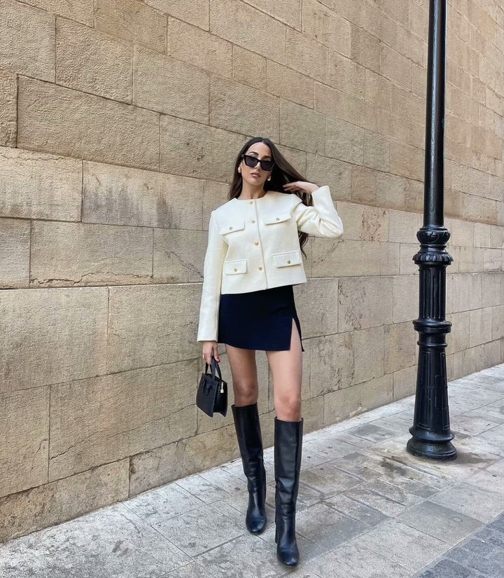 Women's Cropped Button-Front Long Sleeve Jacket - photo 11