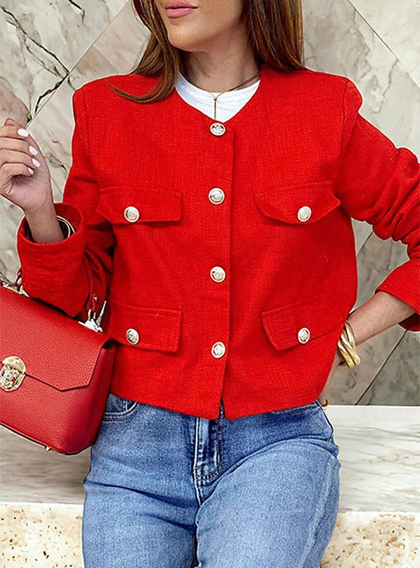 Women's Cropped Button-Front Long Sleeve Jacket - photo 3
