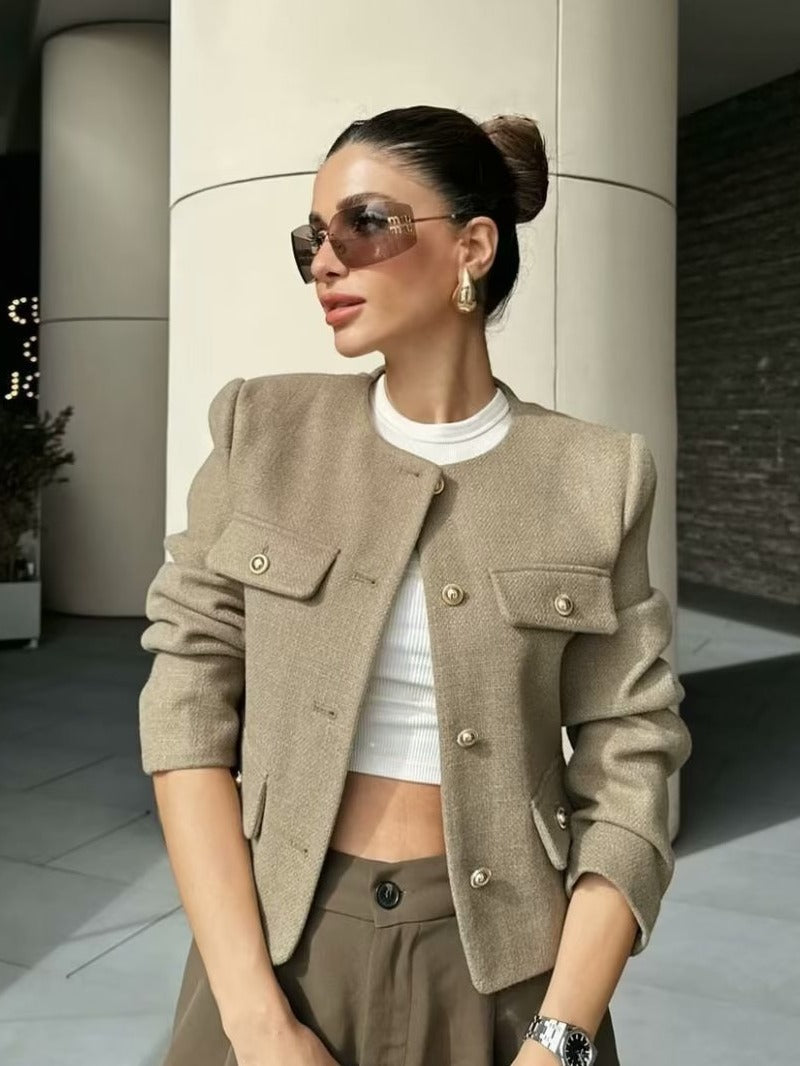 Women's Cropped Button-Front Long Sleeve Jacket - photo 4
