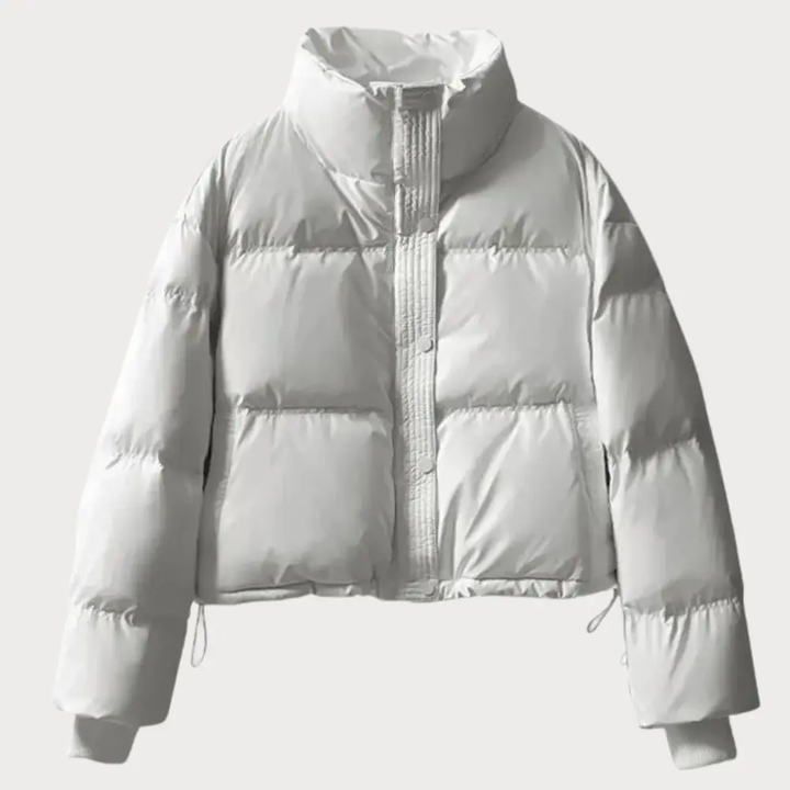 Women's Cropped Puffer Jacket with Stand Collar and Snap Front - photo 4