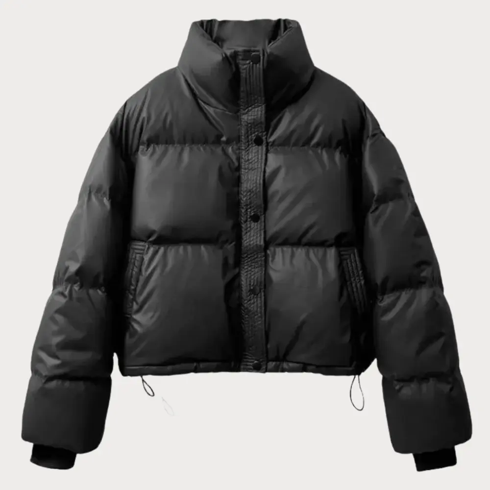 Women's Cropped Puffer Jacket with Stand Collar and Snap Front - photo 5