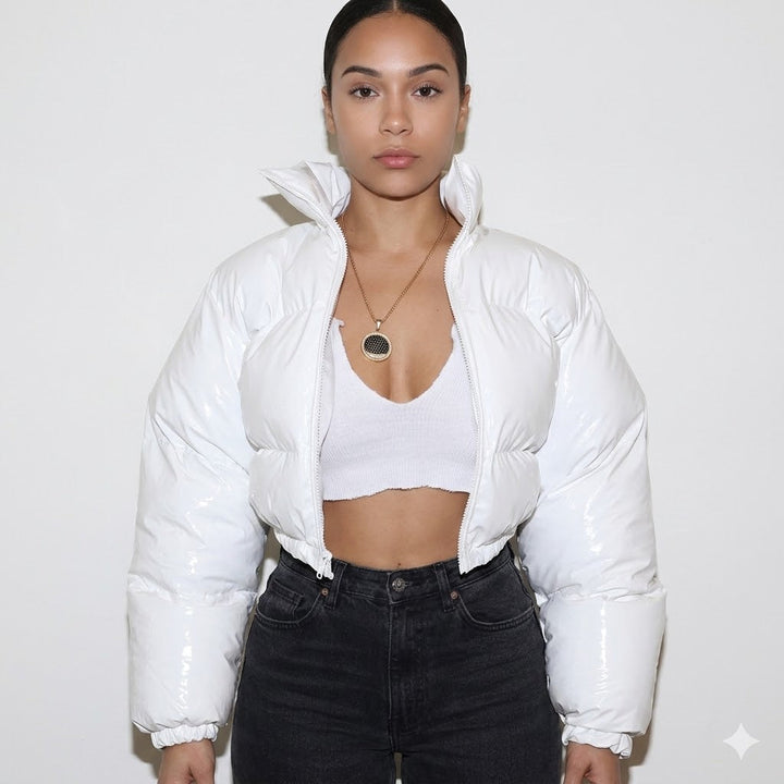 Women's Cropped Puffer Jacket with Ribbed Cuffs - photo 1