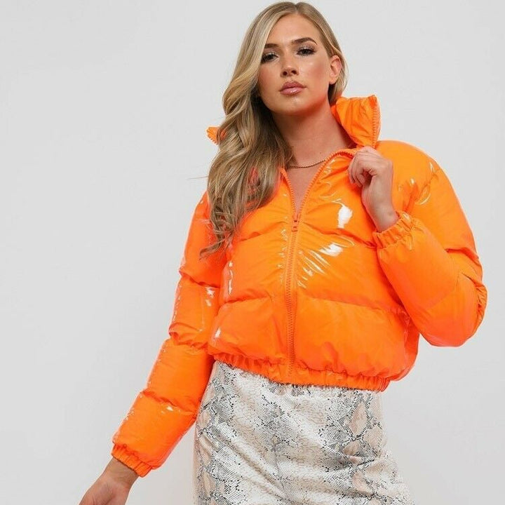 Women's Cropped Puffer Jacket with Ribbed Cuffs - photo 4