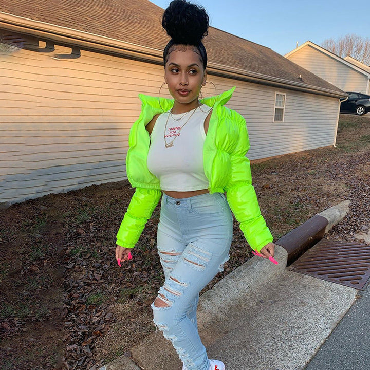 Women's Cropped Puffer Jacket with Ribbed Cuffs - photo 5