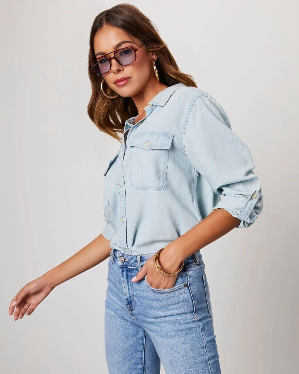 Women's Denim Long Sleeve Shirt - photo 10