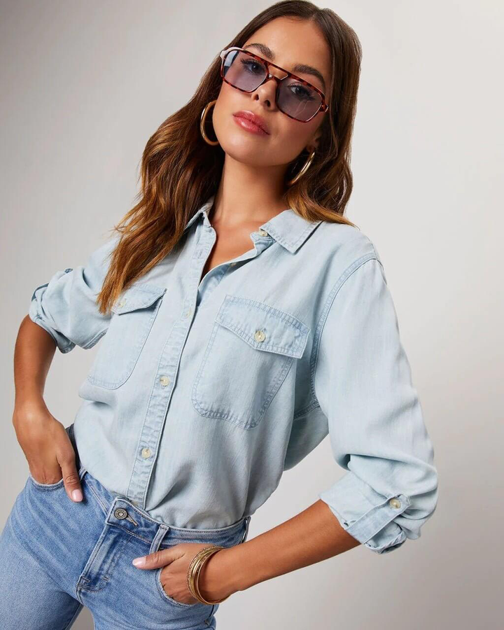 Women's Denim Long Sleeve Shirt - photo 12