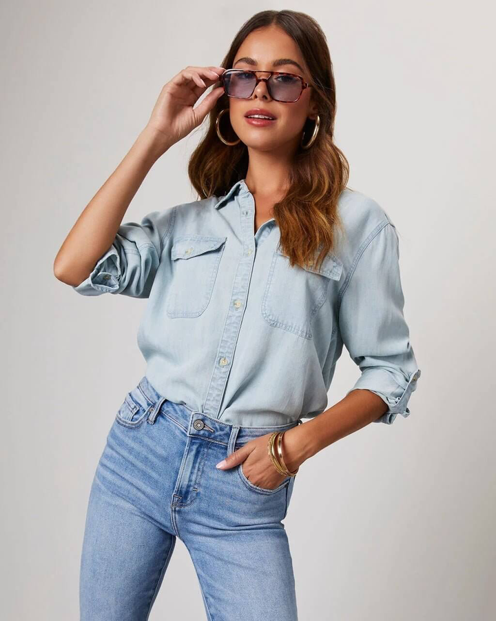 Women's Denim Long Sleeve Shirt - photo 2