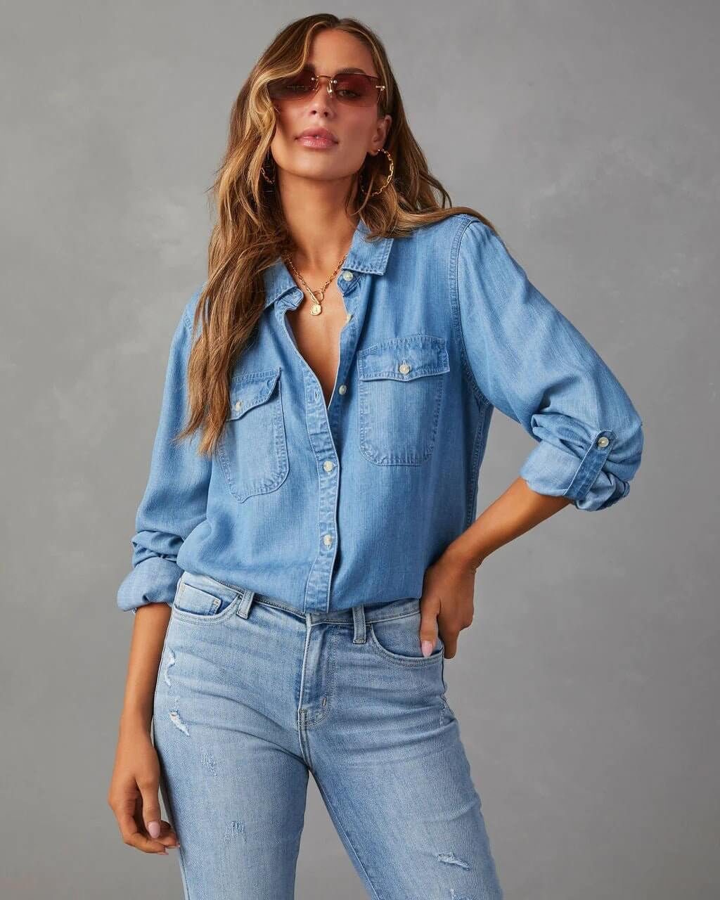 Women's Denim Long Sleeve Shirt - photo 3