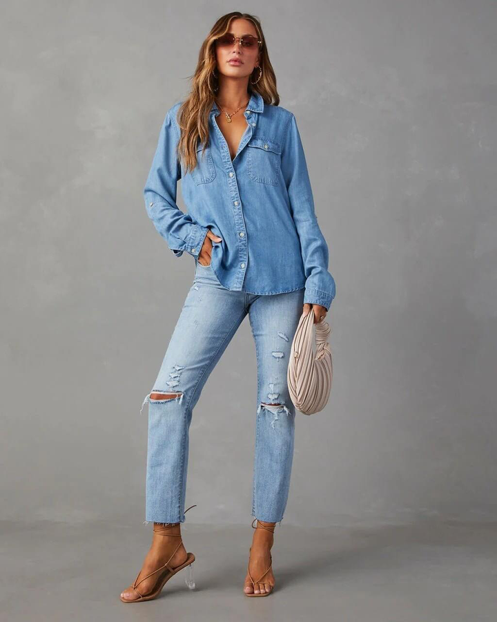 Women's Denim Long Sleeve Shirt - photo 5