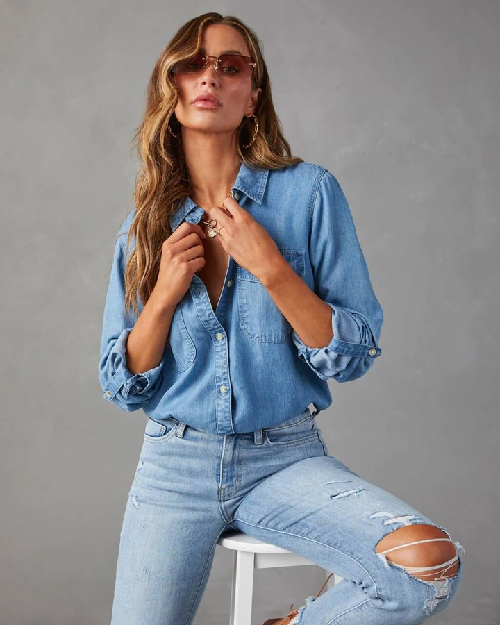Women's Denim Long Sleeve Shirt - photo 6