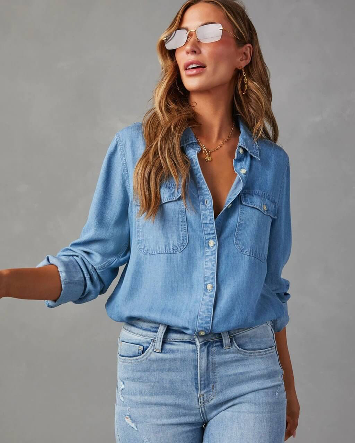 Women's Denim Long Sleeve Shirt - photo 7