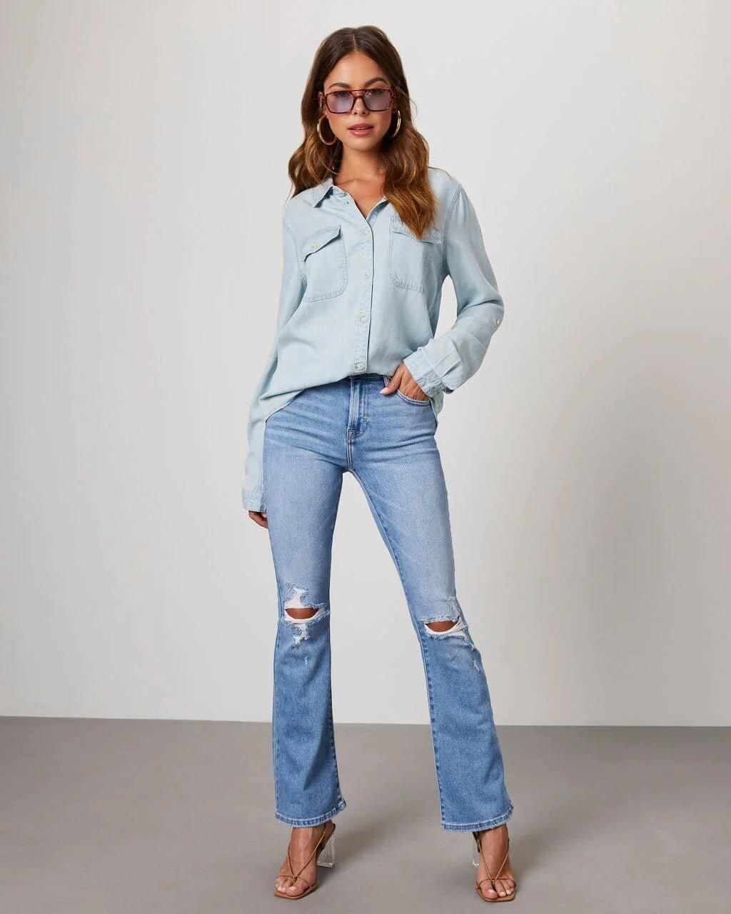 Women's Denim Long Sleeve Shirt - photo 8
