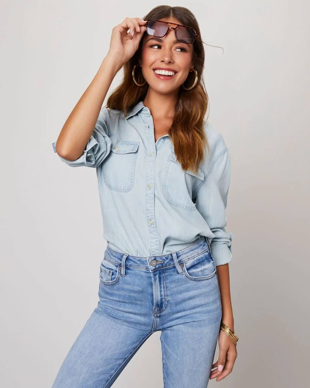 Women's Denim Long Sleeve Shirt - photo 9