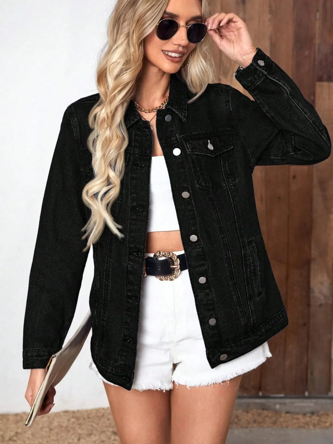 Women's Denim Relaxed Jacket with Button Front - photo 1