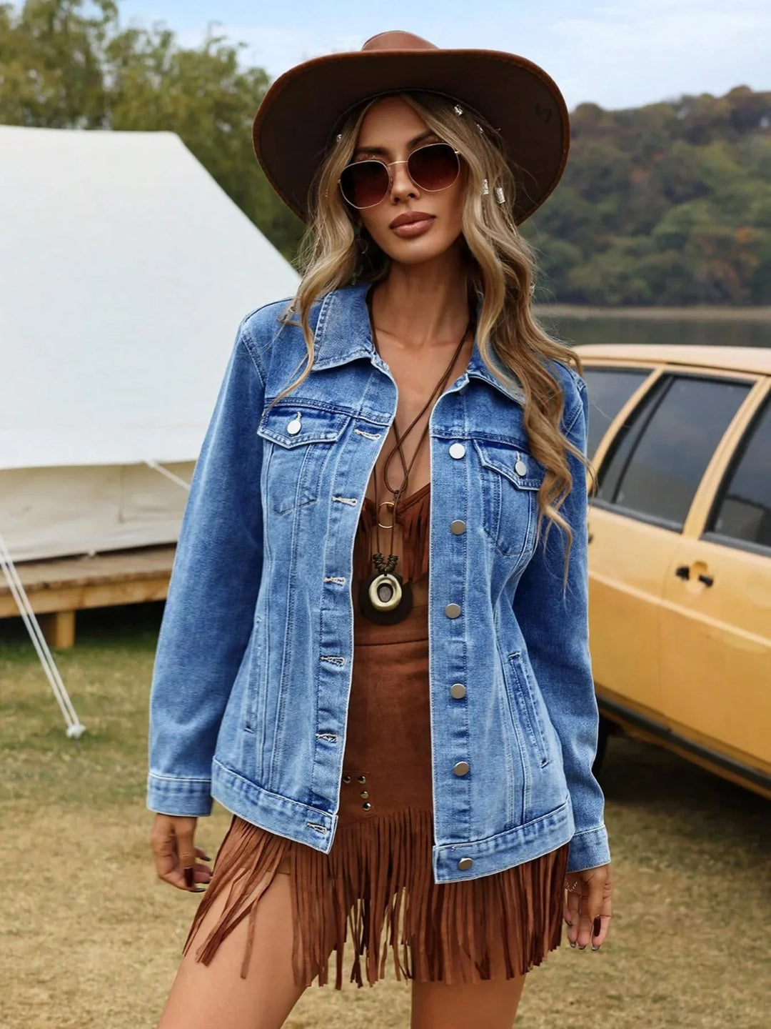 Women's Denim Relaxed Jacket with Button Front - photo 2