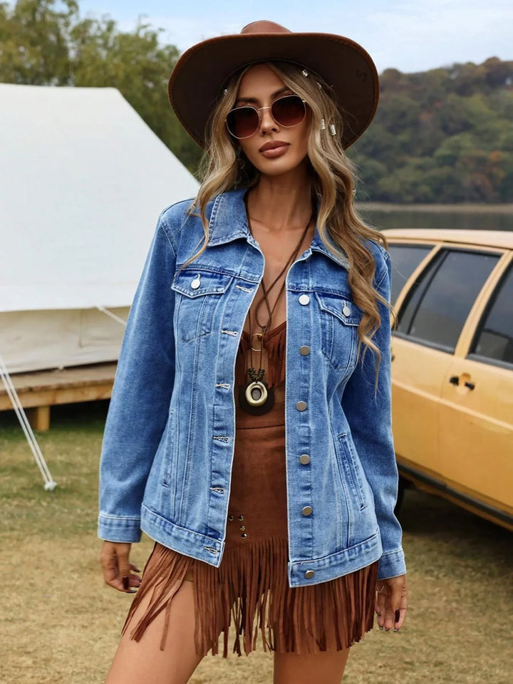Women's Denim Relaxed Jacket with Button Front - photo 2