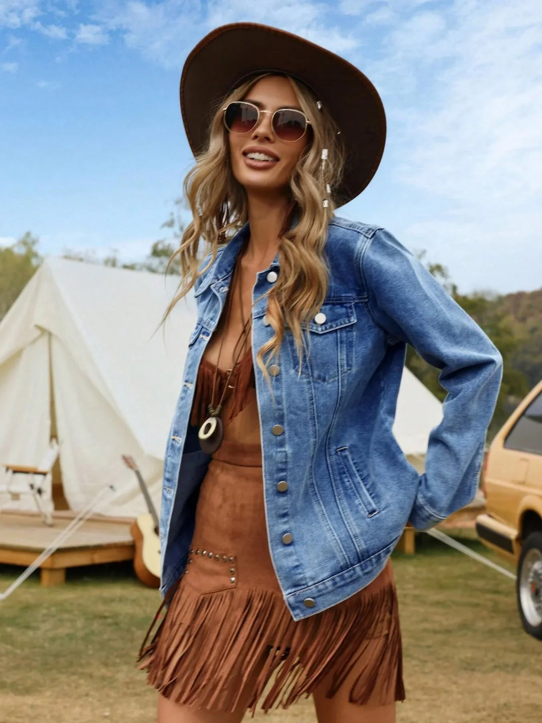 Women's Denim Relaxed Jacket with Button Front - photo 4