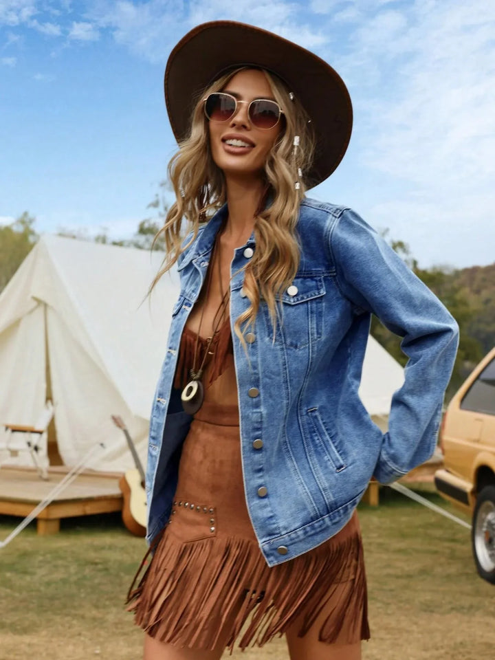 Women's Denim Relaxed Jacket with Button Front - photo 4