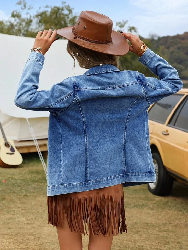 Women's Denim Relaxed Jacket with Button Front - photo 5