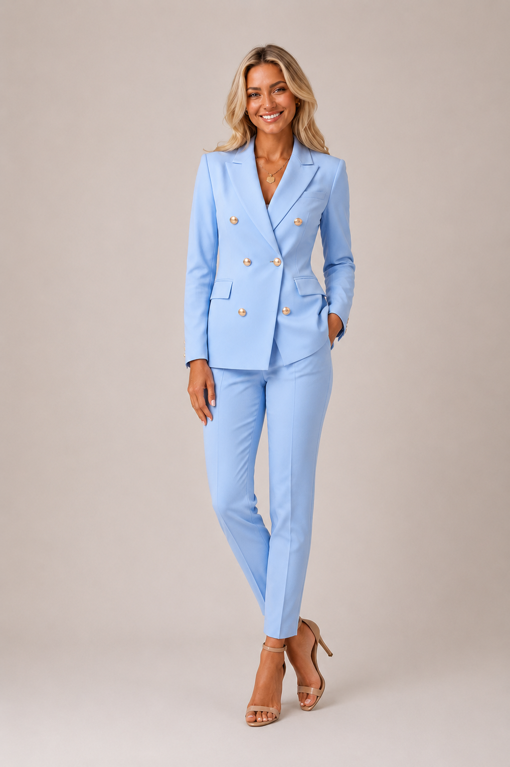 Women's Double Breasted Blazer and Trousers Set - photo 2