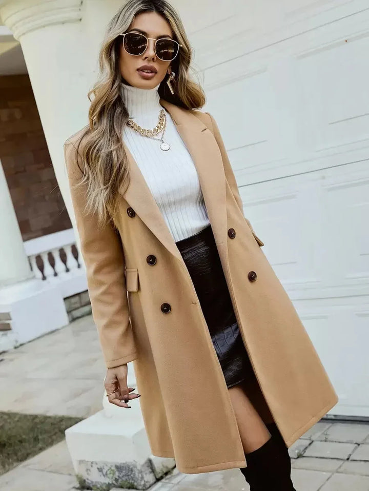 Women's Double-Breasted Overcoat with Notch Lapel - photo 2