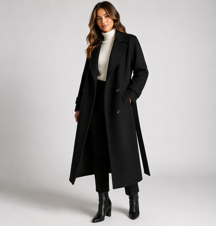 Women's Double-Breasted Button-Front Coat with Side Pockets - photo 2