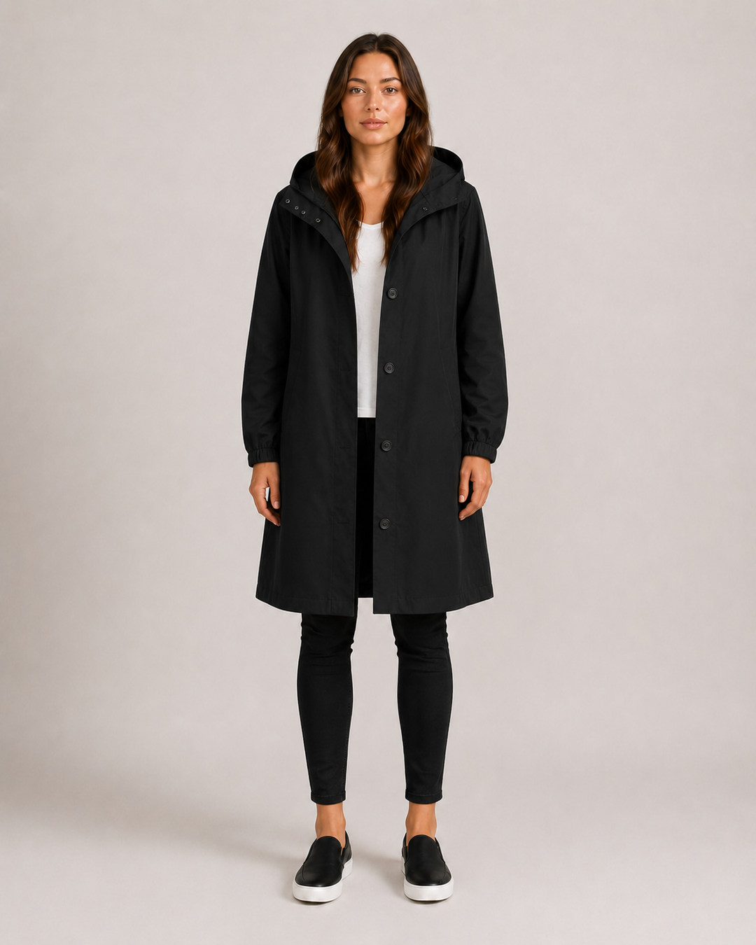 Women's Longline Hooded Coat with Button Front - photo 12