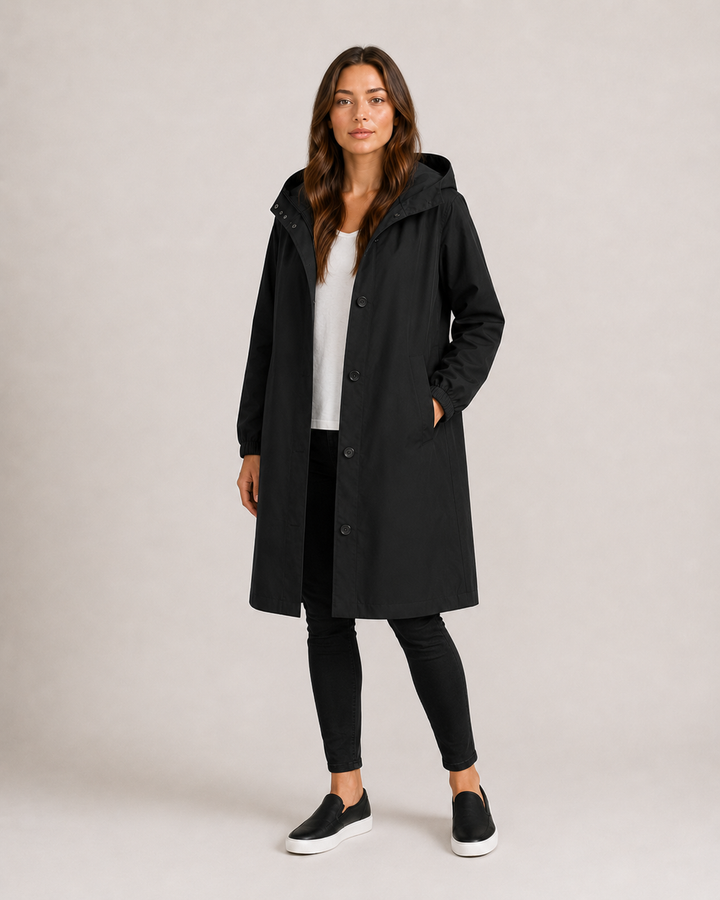Women's Longline Hooded Coat with Button Front - photo 2