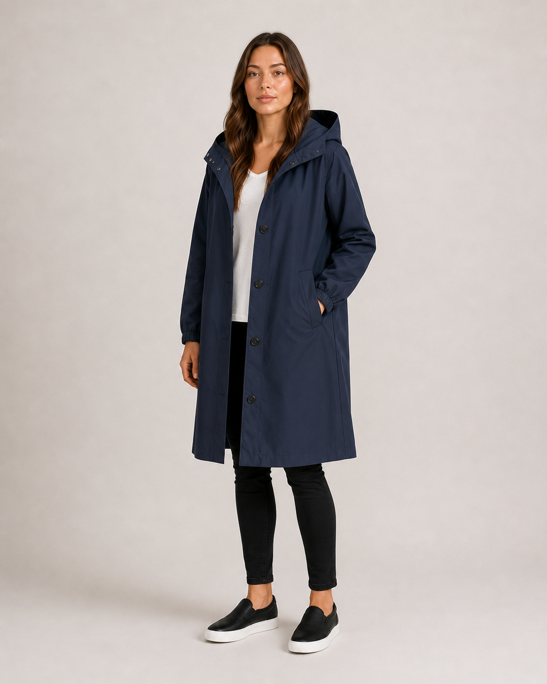 Women's Longline Hooded Coat with Button Front - photo 3