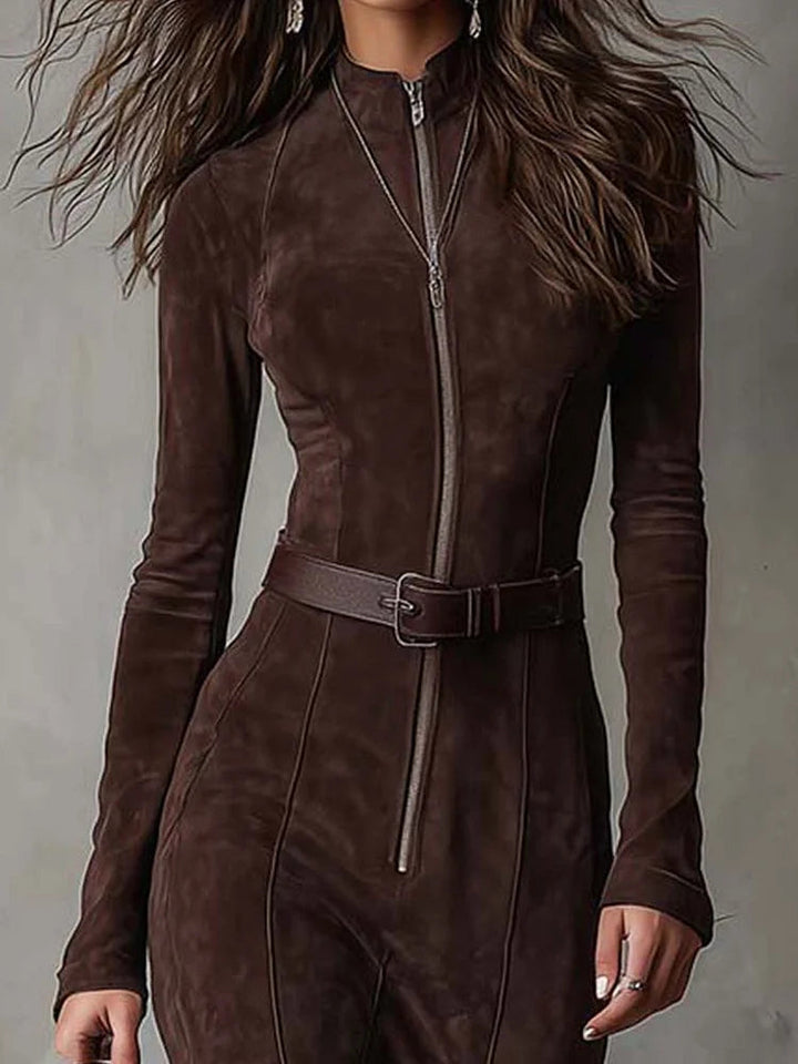 Women's Fitted Zip-Front Maxi Dress with Roll Neck - photo 2