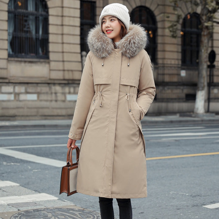 Women's Fleece-Lined Hooded Parka in Beige