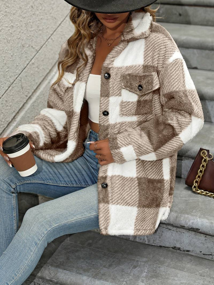 Women's Fleece-Lined Overshirt Cardigan with Button Front - photo 2