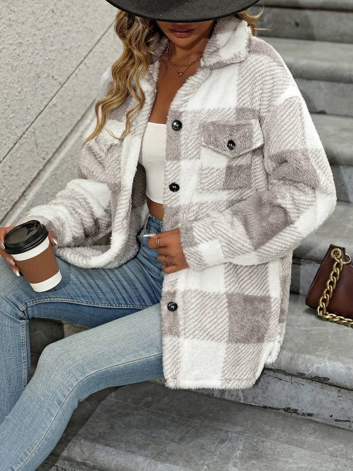 Women's Fleece-Lined Overshirt Cardigan with Button Front - photo 7