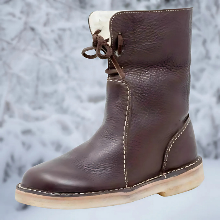 Women's Mid-Calf Boots with Lace Tie and Fleece Lining - photo 1