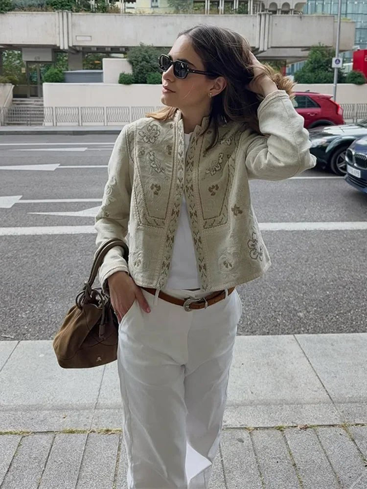 Women's Floral Print Cropped Jacket - photo 4