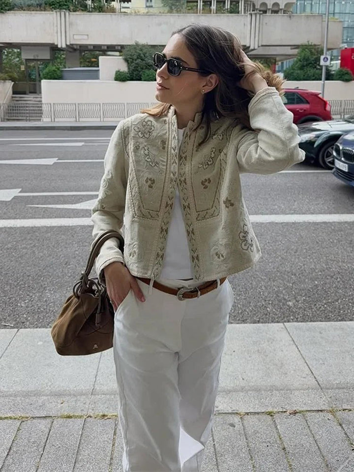 Women's Floral Print Cropped Jacket - photo 4