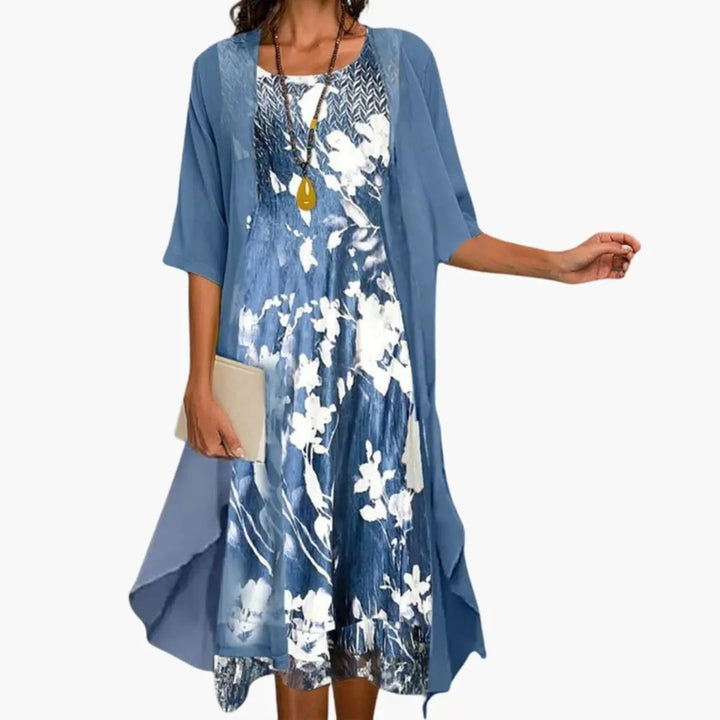 Women's Floral Print Midi Dress with Matching Cardigan - photo 1